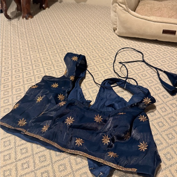 Navy Blue Sari for Indian Wedding - With adjustable clasps to help put it on! - Picture 2 of 5